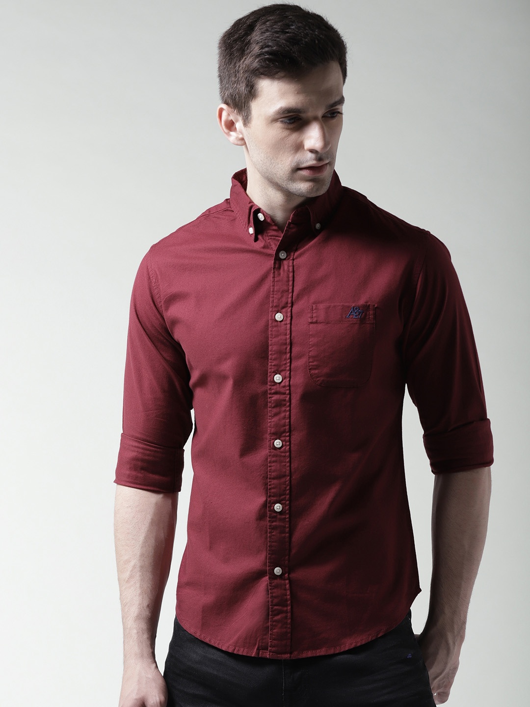 

Aeropostale Men Maroon Regular Fit Solid Casual Shirt