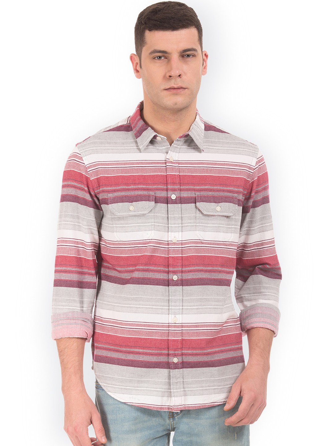

Aeropostale Men Red & White Regular Fit Striped Casual Shirt