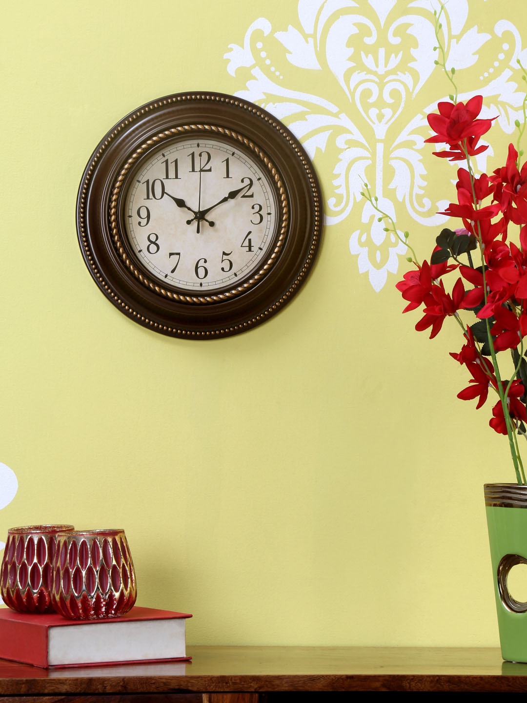 

Athome by Nilkamal Brown Round Textured Analogue Wall Clock