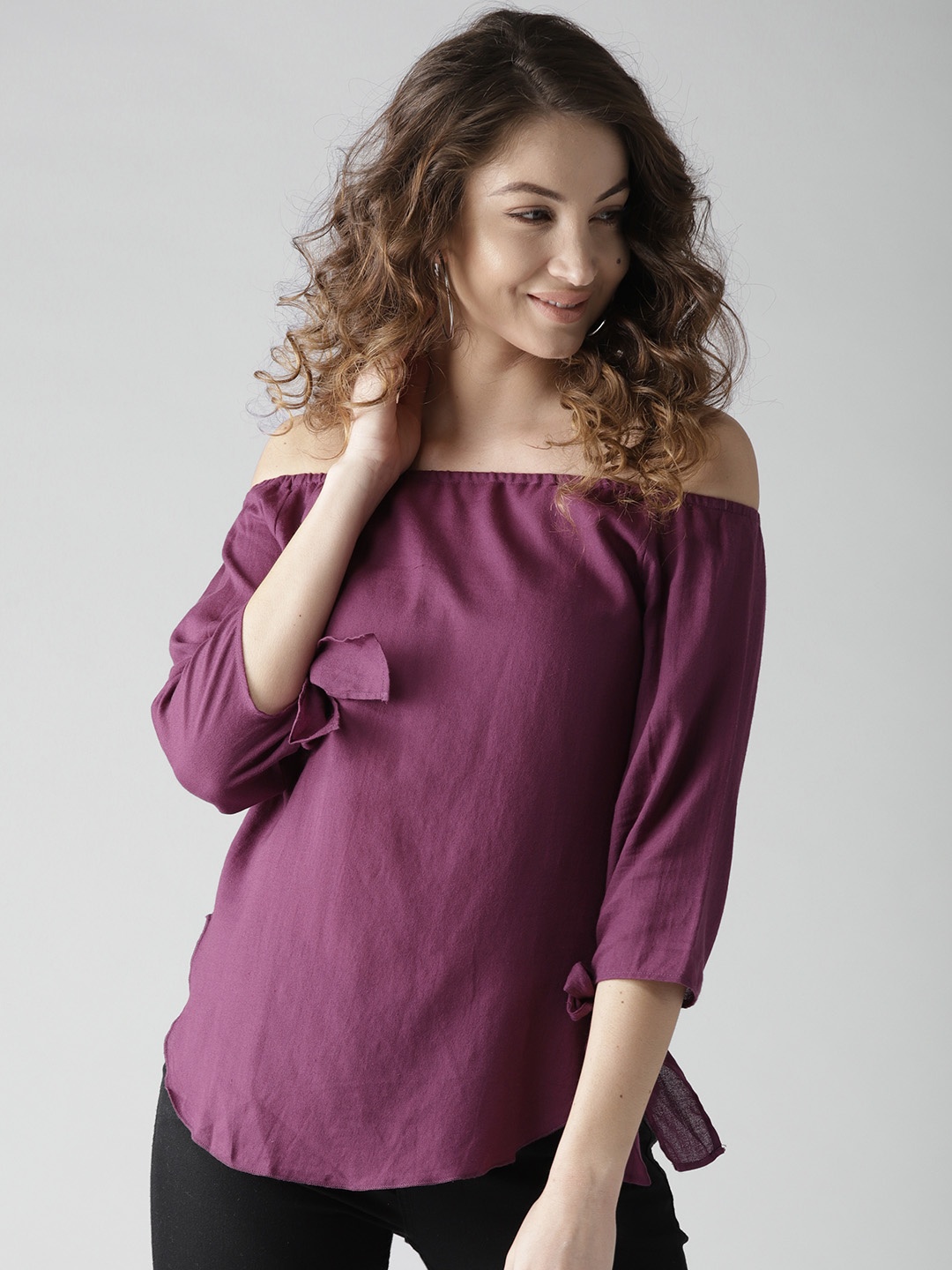 

Style Quotient Women Burgundy Solid Bardot Top