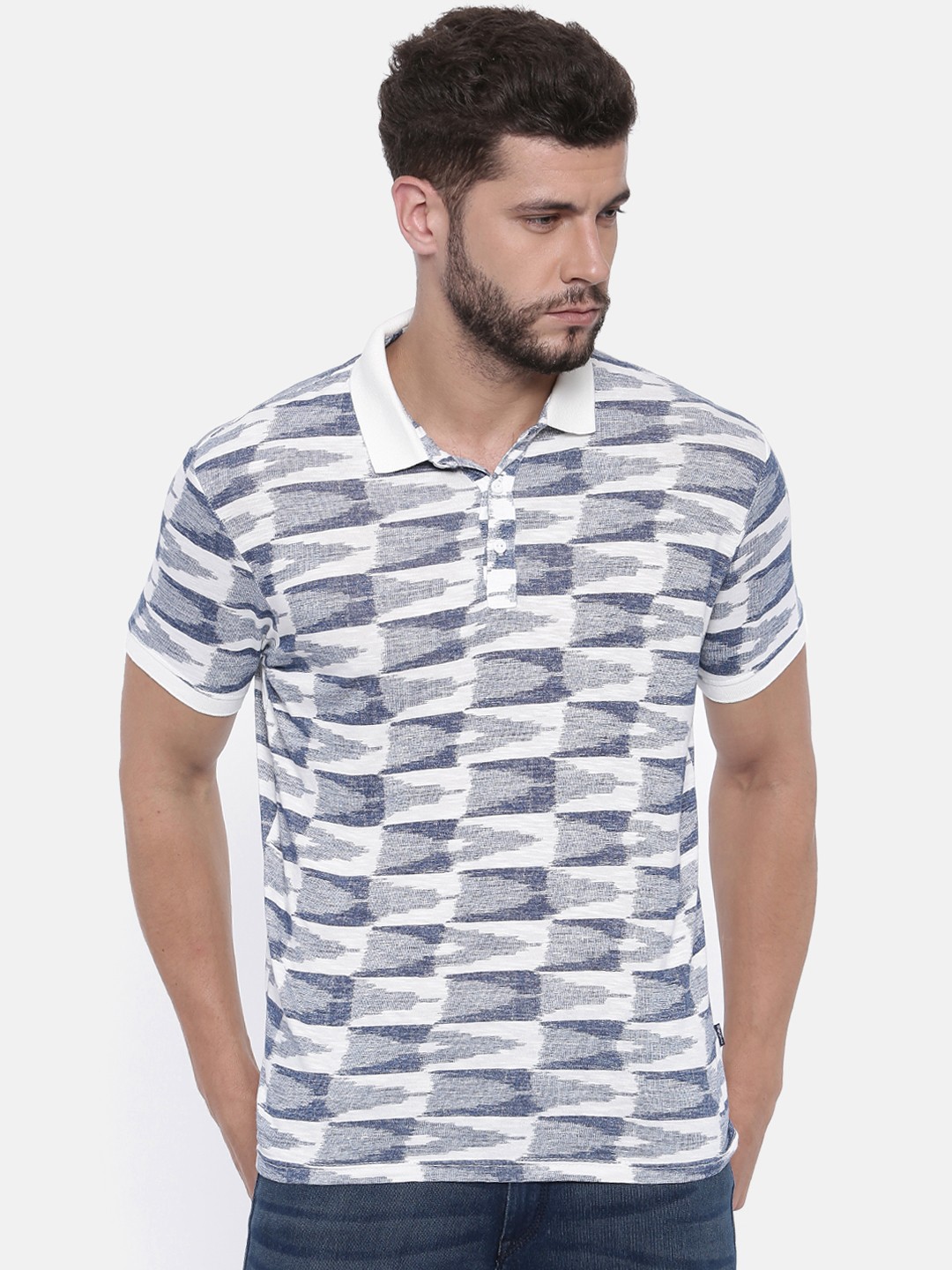 

Pepe Jeans Men Blue & White Printed Polo T-shirt
