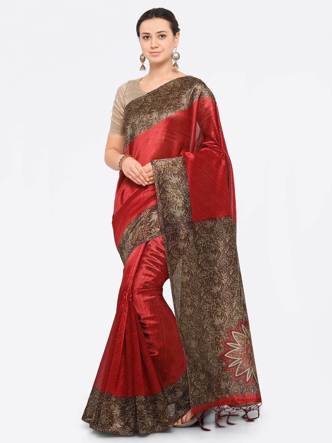 

Saree mall Red Solid Art Silk Saree