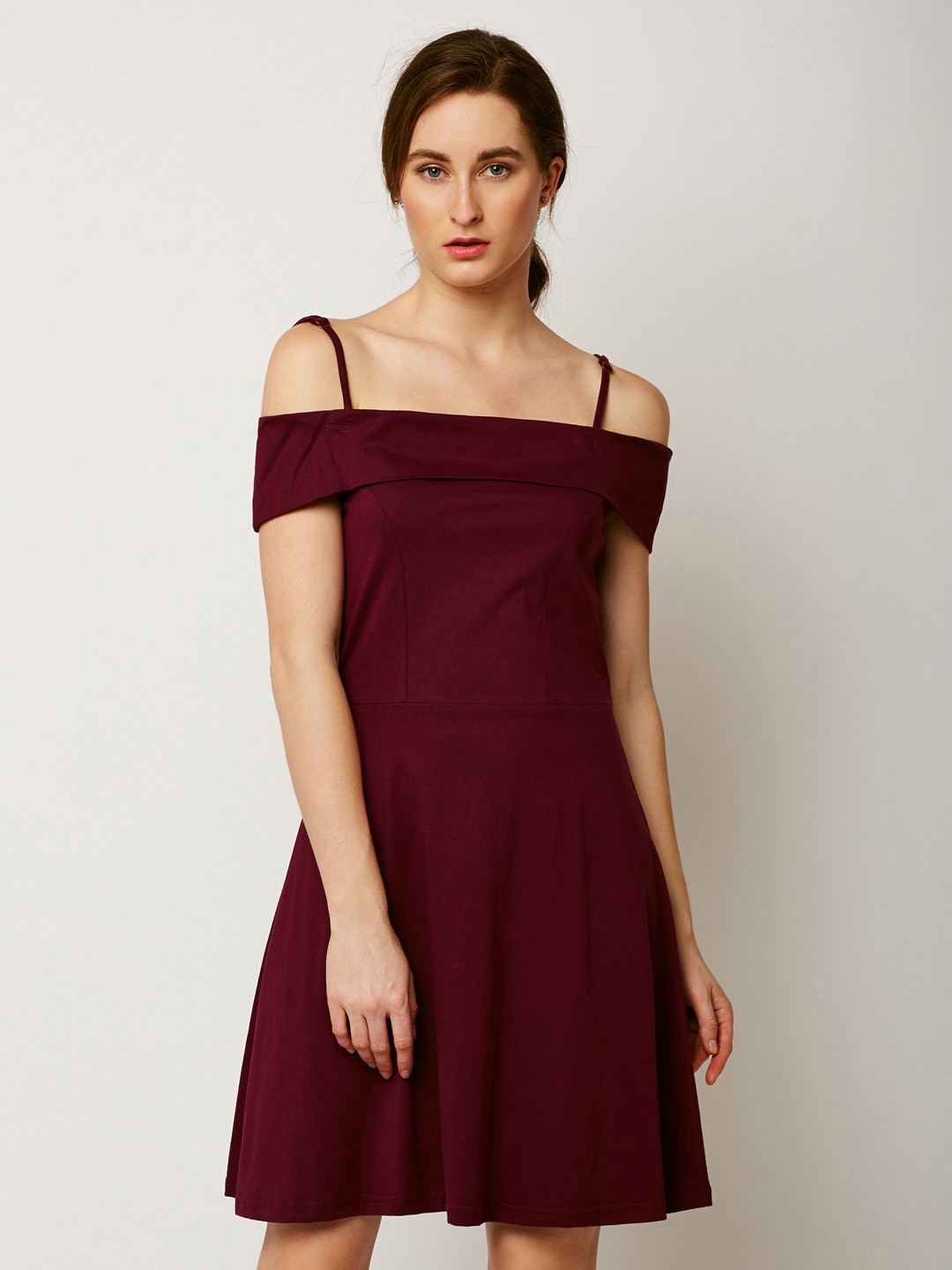 

Miss Chase Women Maroon Solid Fit and Flare Dress