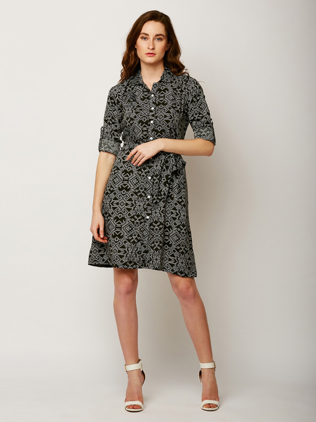 

Miss Chase Women Black Printed Shirt Dress