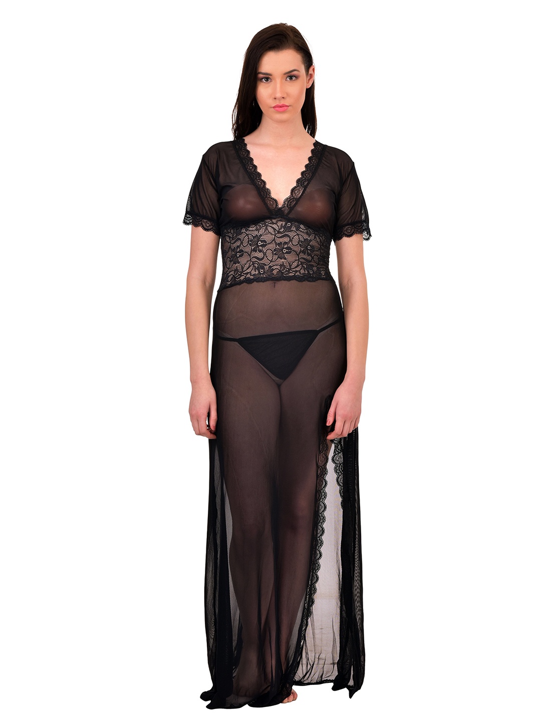 

N-Gal Black Solid Nightdress NR1037