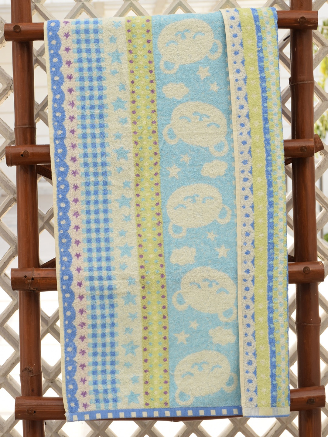 

Avira Home Bue & Green Printed 380 GSM Cotton Bath Towel, Blue