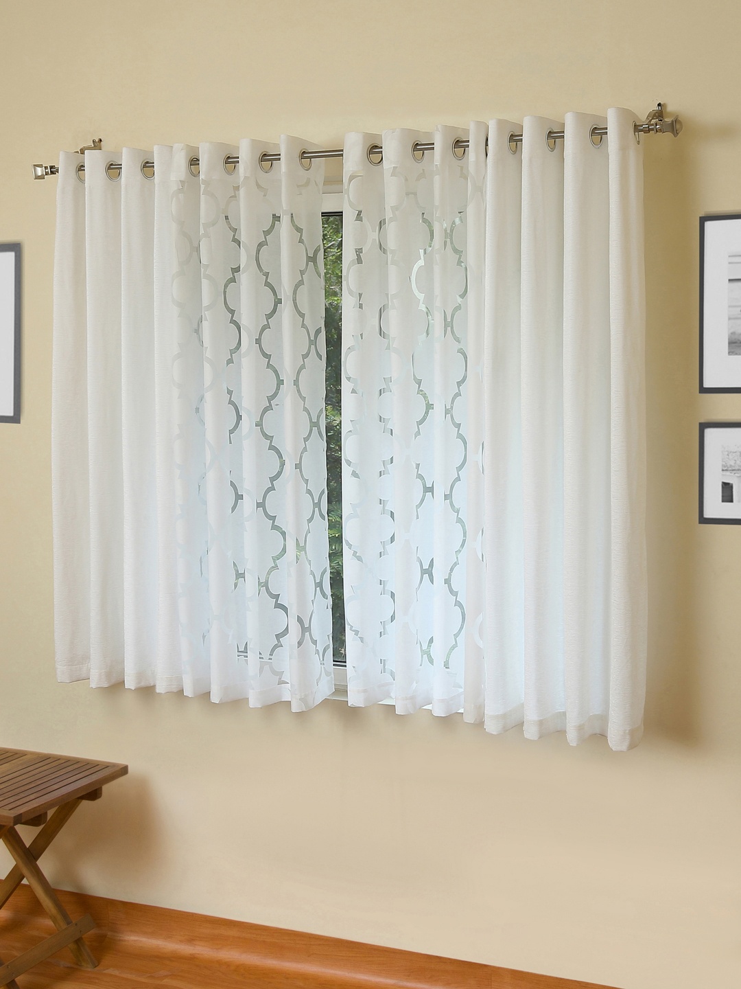 

ROSARA HOME White & White Set of 4 Window Curtains