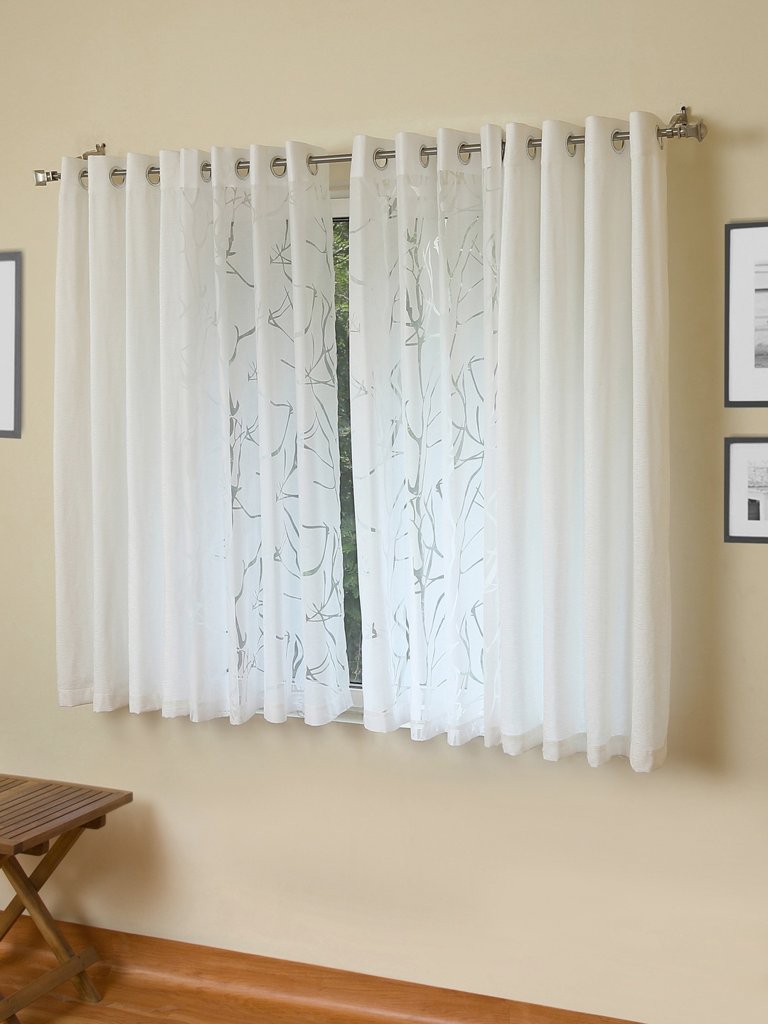 

ROSARA HOME White & White Set of 4 Window Curtains