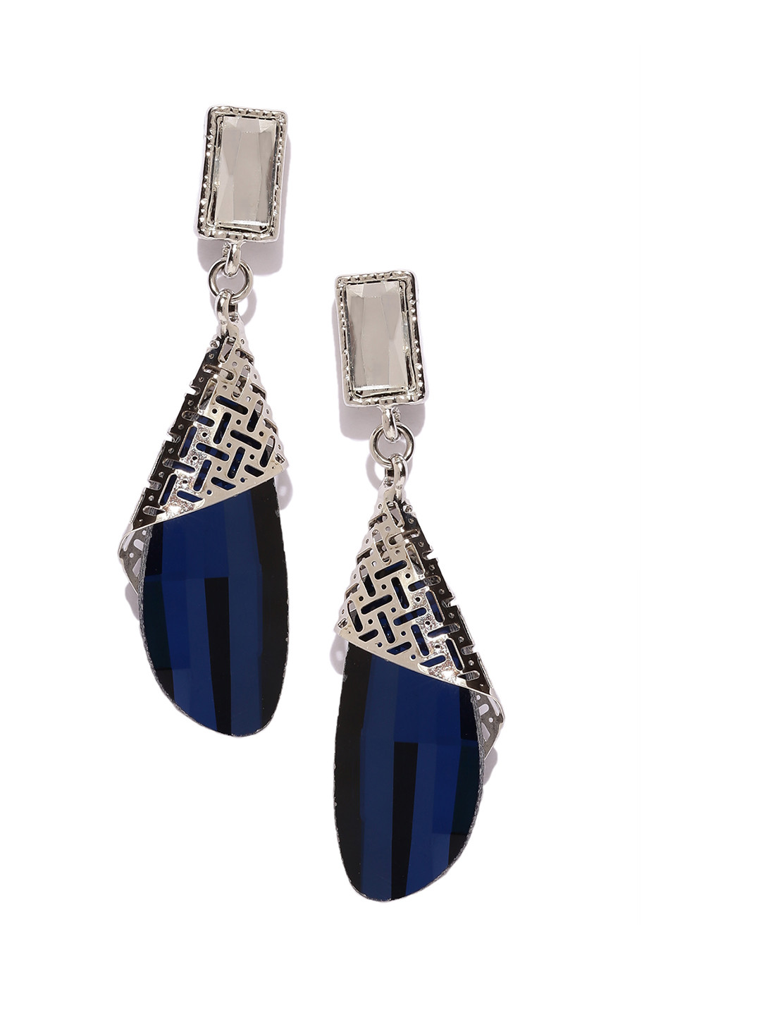 

Shining Diva Fashion Silver-Toned Blue Contemporary Drop Earrings