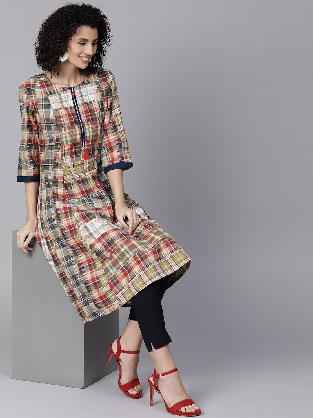 

Shree Women Multicoloured Checked A-Line Kurta, Multi