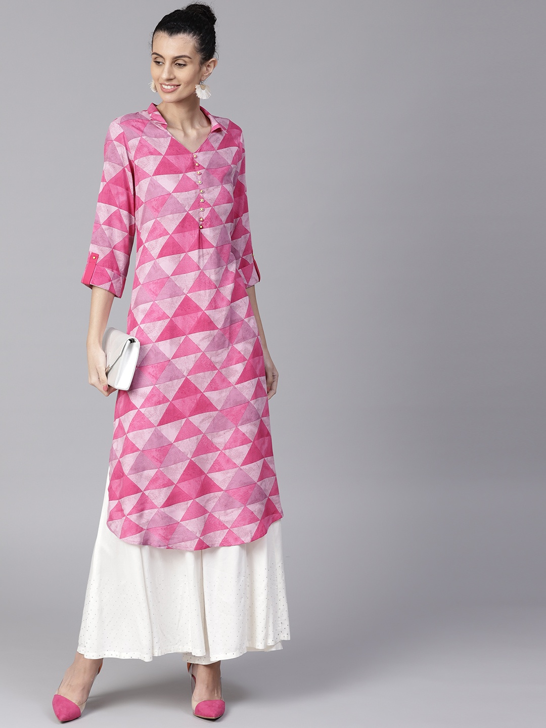 

Shree Women Pink Printed Straight Kurta