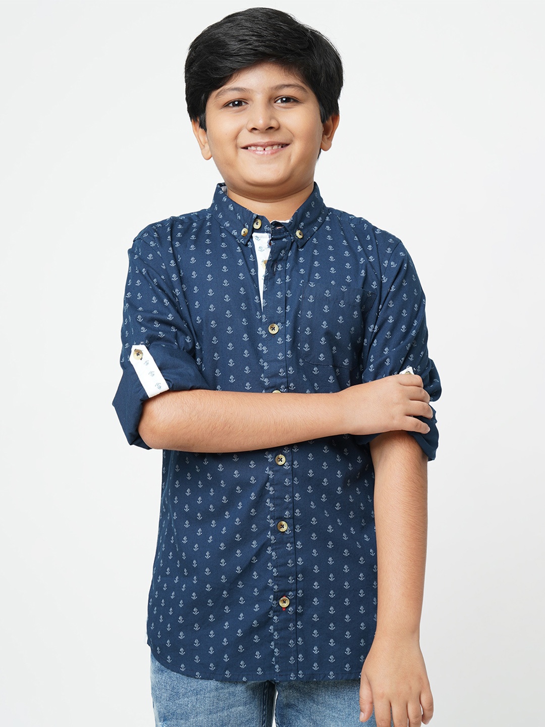 

URBAN SCOTTISH Boys Navy Blue Standard Regular Fit Printed Casual Shirt