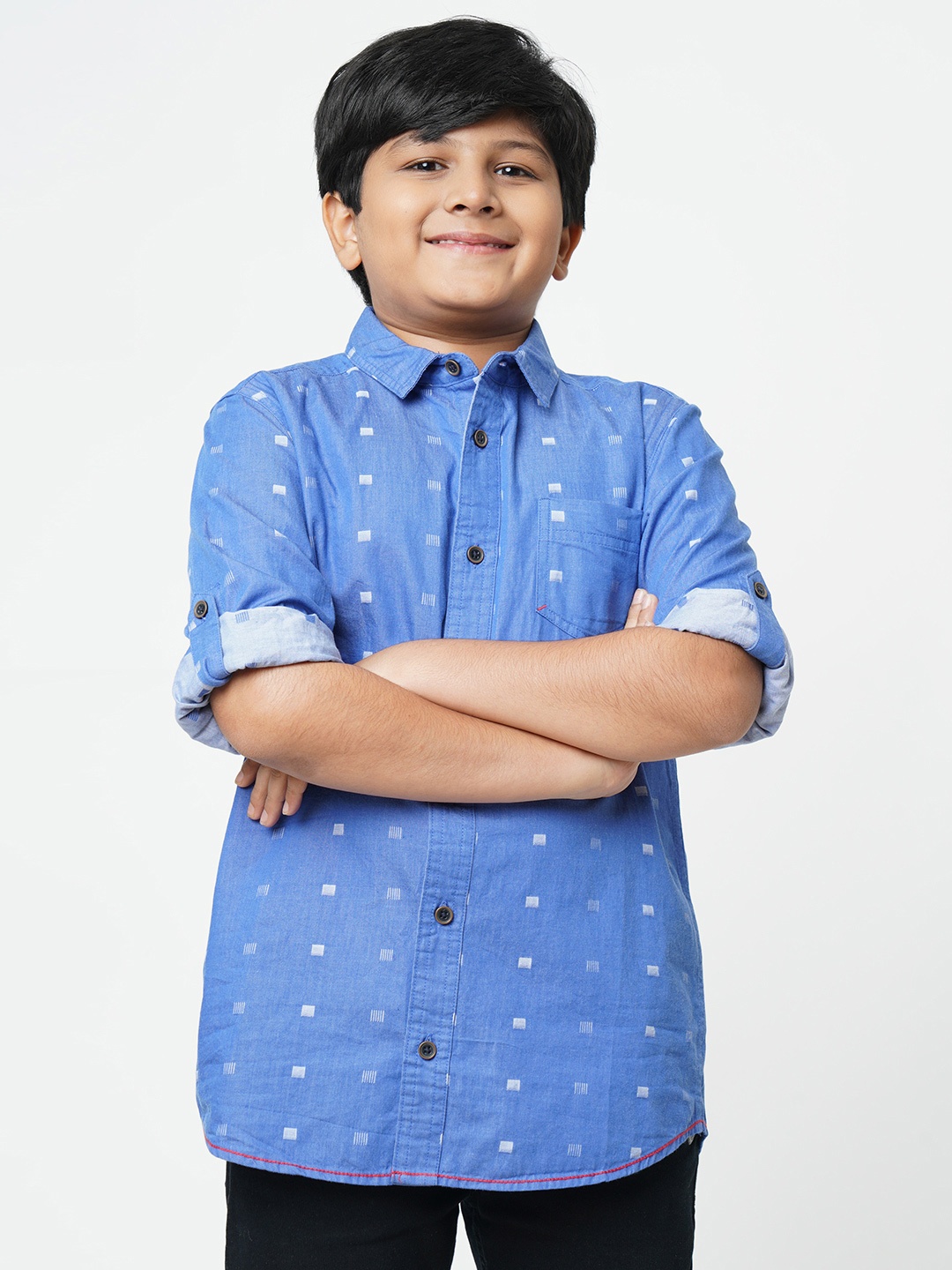 

URBAN SCOTTISH Boys Blue Standard Regular Fit Printed Casual Shirt
