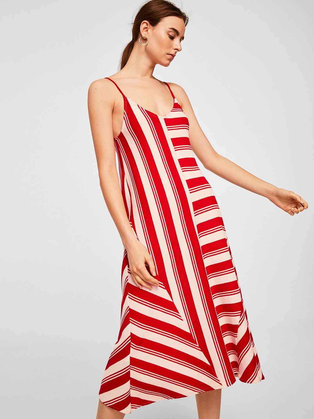 

MANGO Women White Striped A-Line Dress