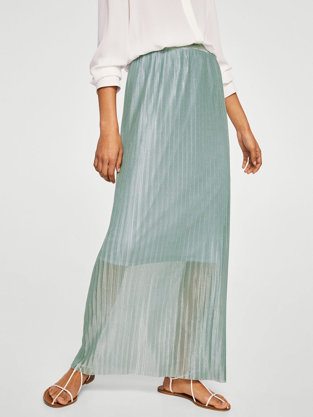 

MANGO Grey Accordion Pleat Maxi Straight Skirt