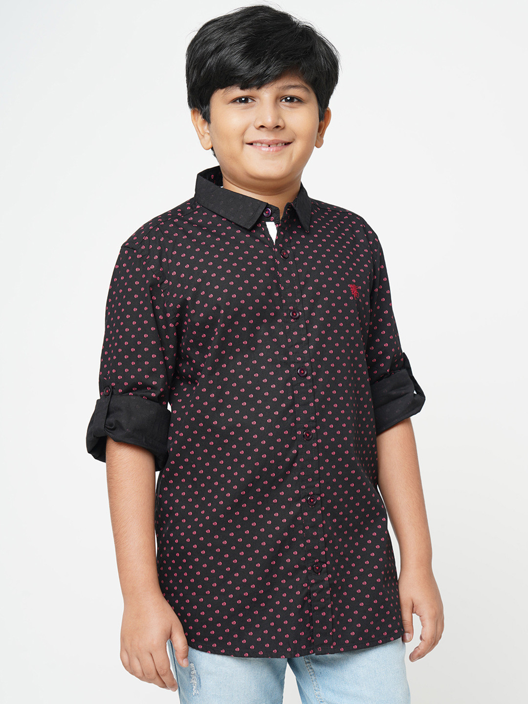 

URBAN SCOTTISH Boys Red & Black Regular Fit Printed Casual Shirt