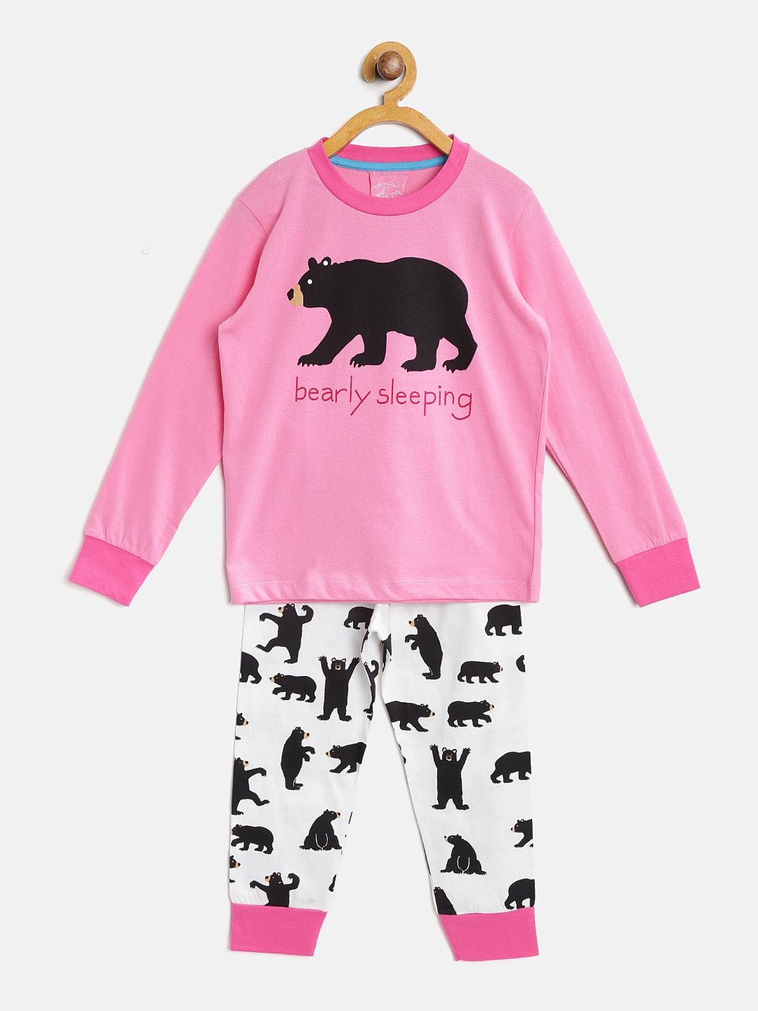 

Lazy Shark Girls Pink & White Printed Night Suit GDRS0086