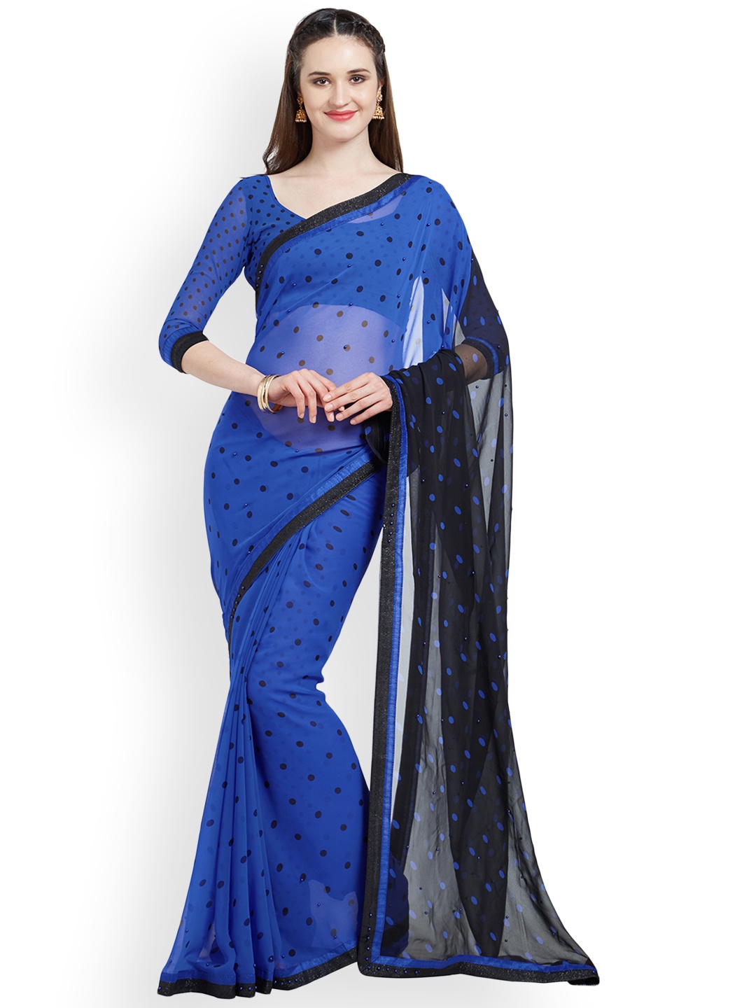 

Mirchi Fashion Blue & Black Poly Georgette Printed Saree