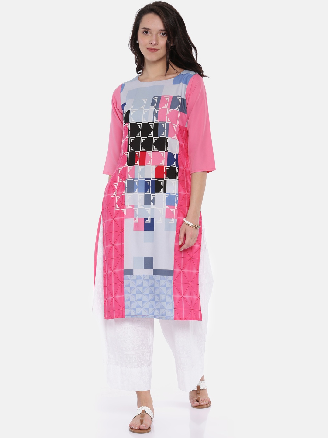 

Vaamsi Women Pink Printed Straight Kurta