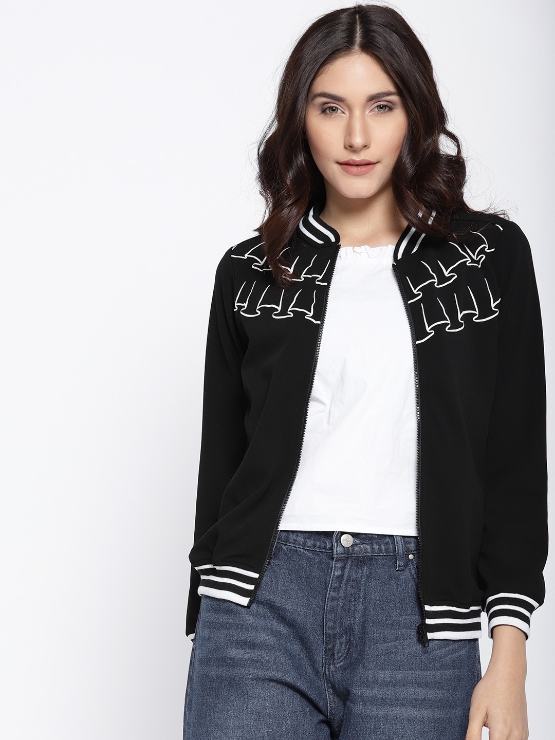 

Noi Women Black Solid Bomber Jacket