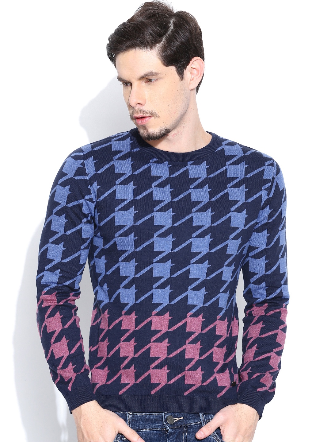 

United Colors of Benetton Blue Houndstooth Sweater
