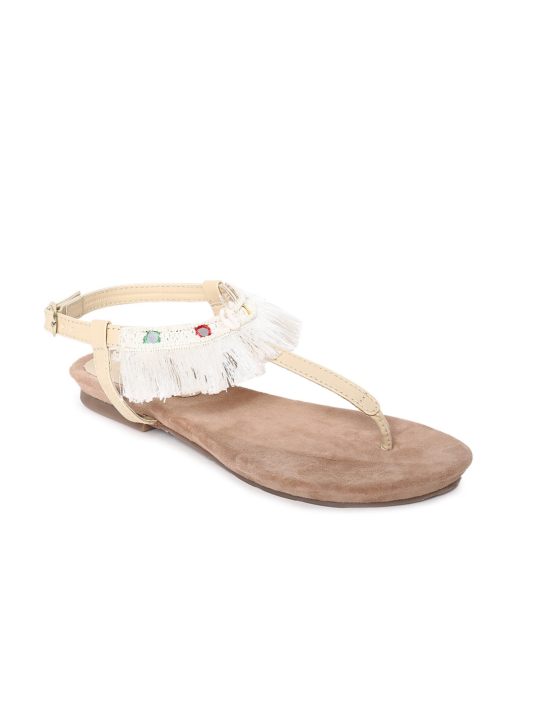 

Monrow Women Beige & White Synthetic Open Toe Flats