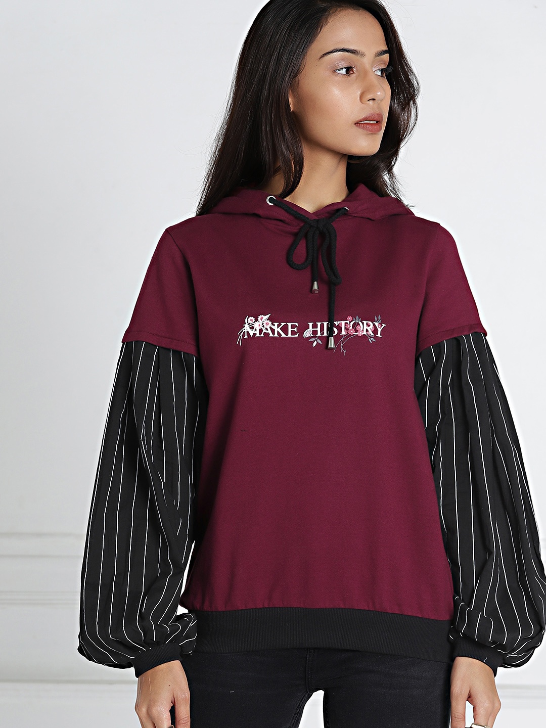 

all about you Women Maroon Solid Hooded Sweatshirt