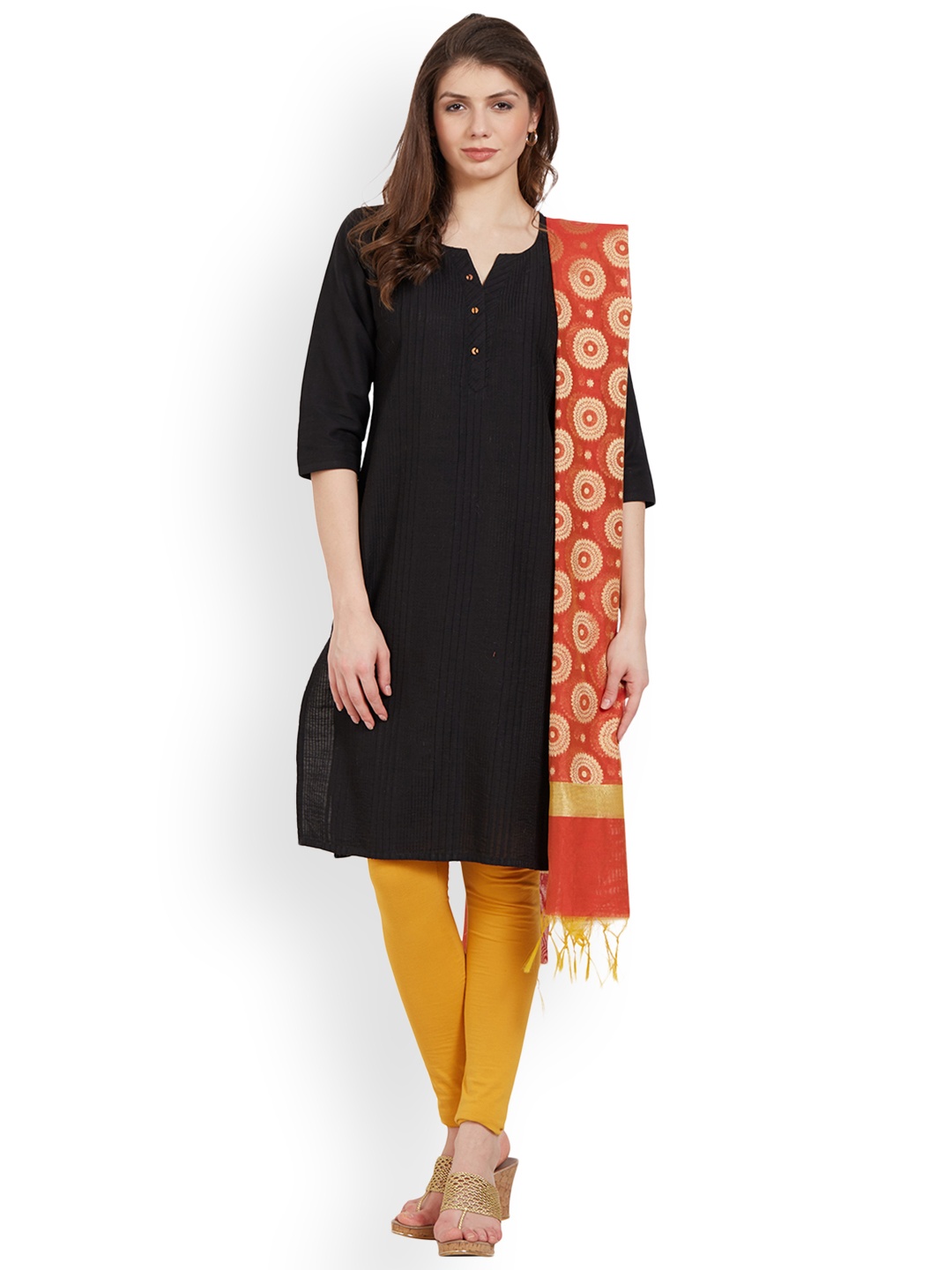 

Kvsfab Red Zari Woven Chanderi Dupatta
