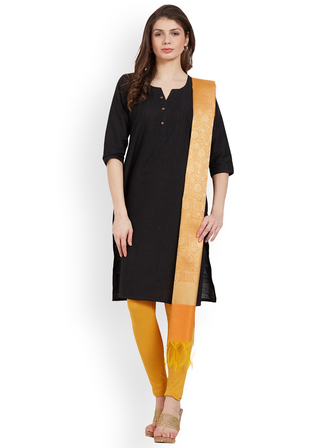 

Kvsfab Orange Zari Woven Chanderi Dupatta