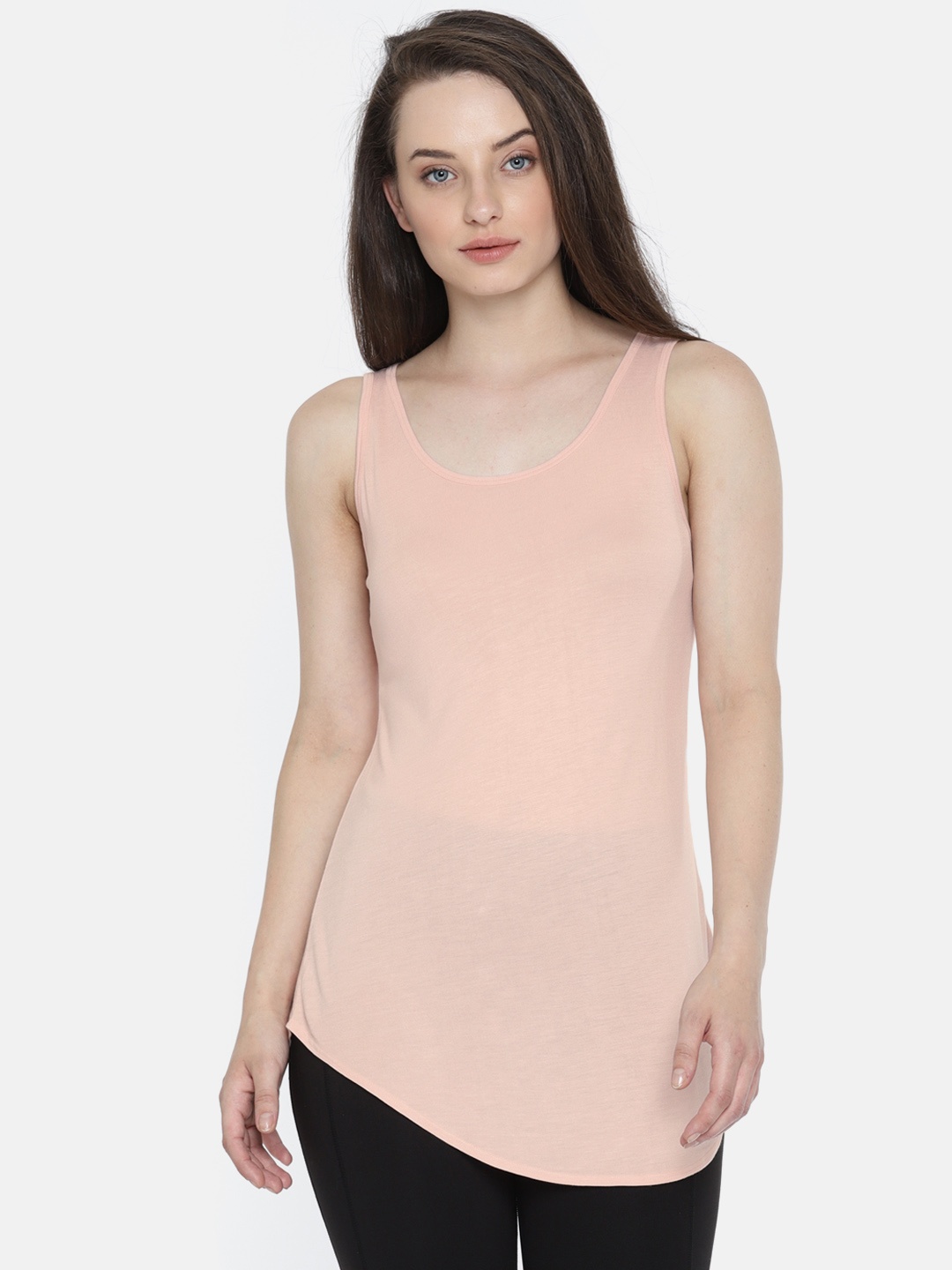 

Enamor Women Athleisure Pink Relaxed Fit Training & Running Swing Tank Top, Peach