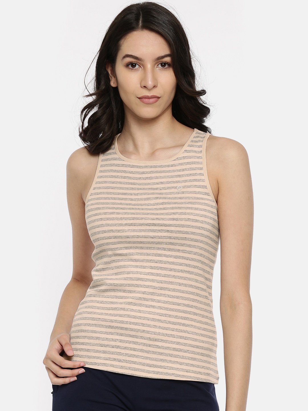 

Enamor Pink & Grey Striped Slim Fit Sleeveless Lounge T-shirt E009