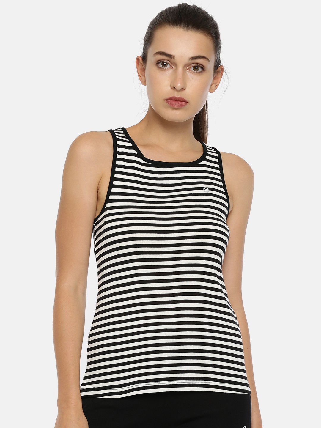 

Enamor Black & White Striped Slim Fit Sleeveless Lounge T-shirt E009