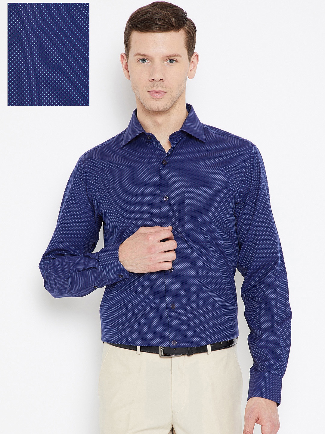 

Wills Lifestyle Men Navy Blue Slim Fit Self Design Formal Shirt