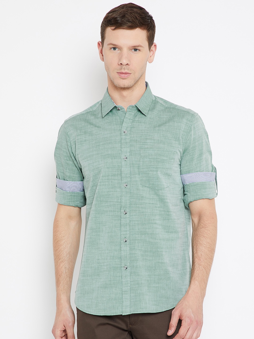 

Wills Lifestyle Men Green Regular Fit Solid Casual Shirt