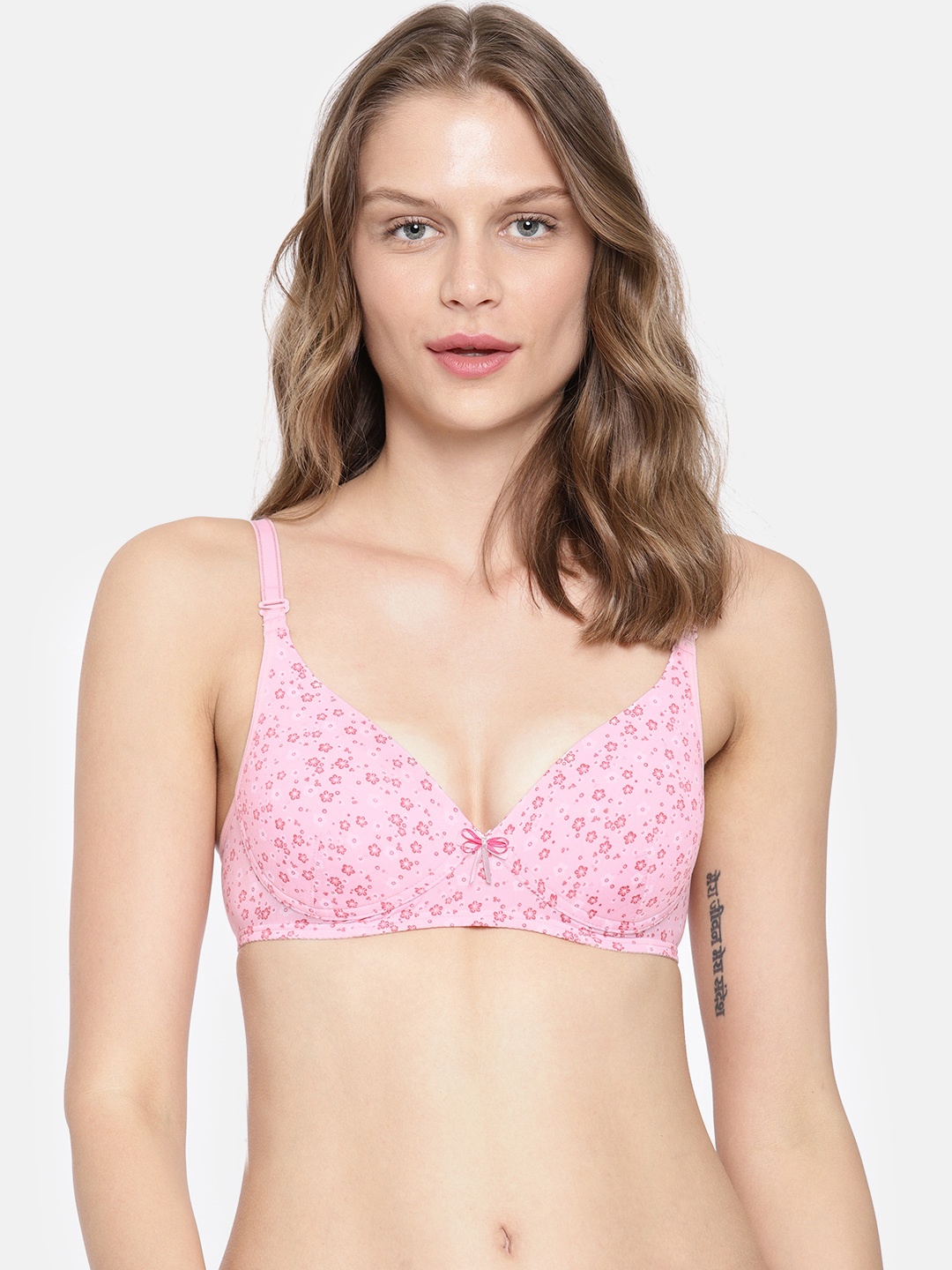 

Enamor Pink Print Non-Wired Lightly Padded Medium Coverage Everyday Tshirt Bra F023