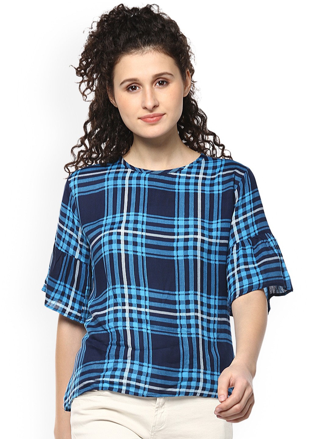 

Mayra Women Blue Checked Top