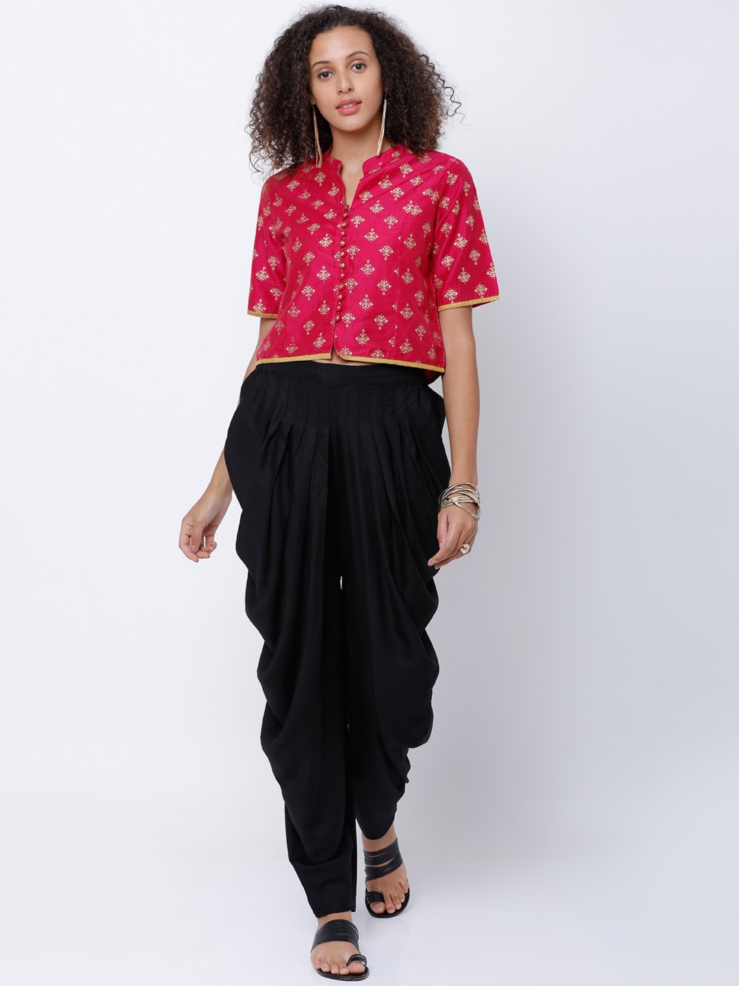 

Vishudh Women Pink & Black Printed Top with Dhoti Pants
