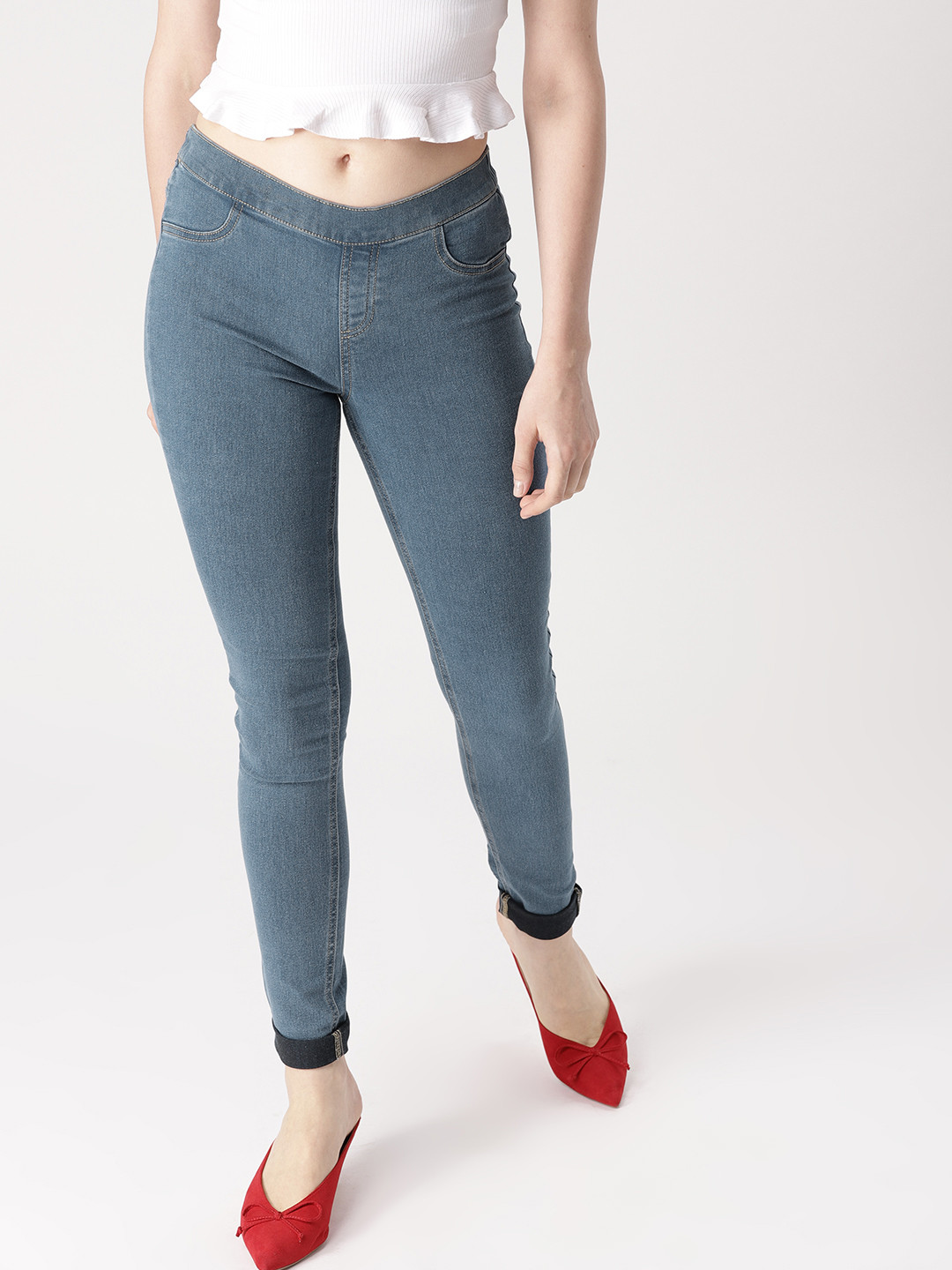 

DressBerry Blue Solid Jeggings