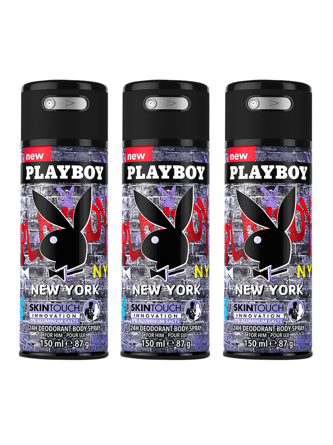 

Playboy Mens Pack Of Three Deodorant Body Spray, Black