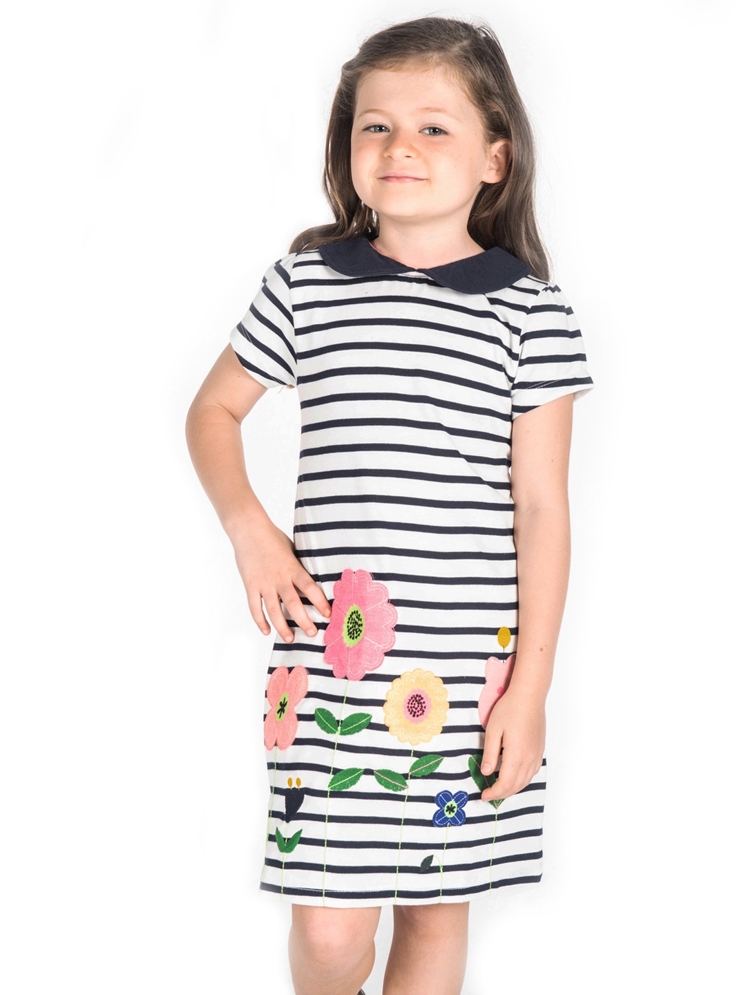 

Cherry Crumble Girls White Striped A-Line Dress