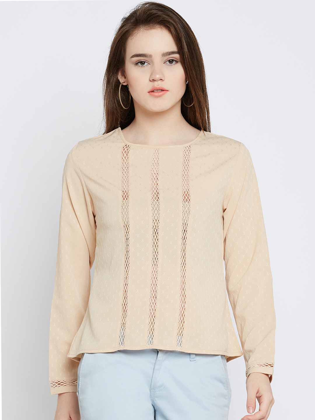 

Marie Claire Women Beige Self Design Top