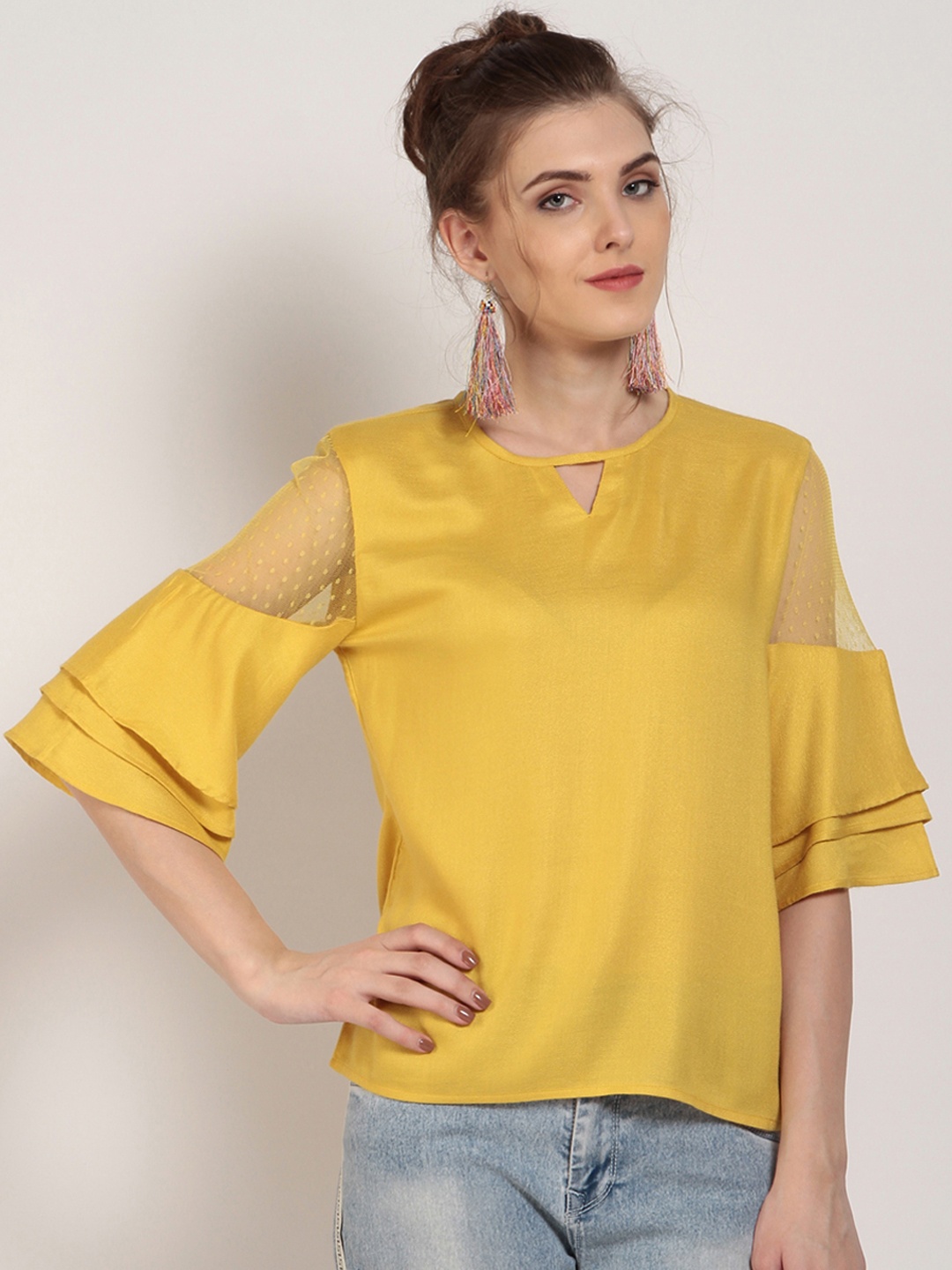 

Marie Claire Women Mustard Solid Top