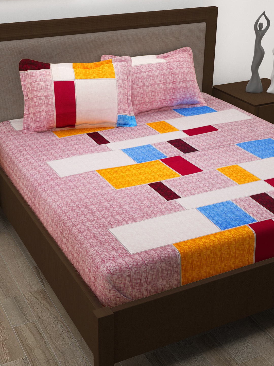 

Story@home Multicoloured Geometric Flat 186TC Cotton 1 Double Bedsheet with 2 Pillow Covers, Multi