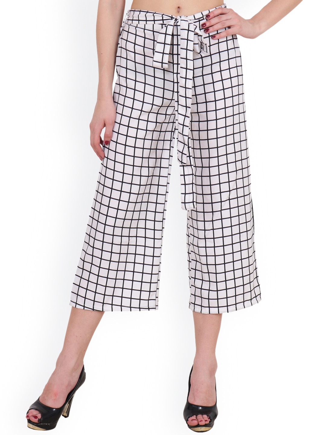 

SCORPIUS Women White & Black Smart Regular Fit Checked Culottes