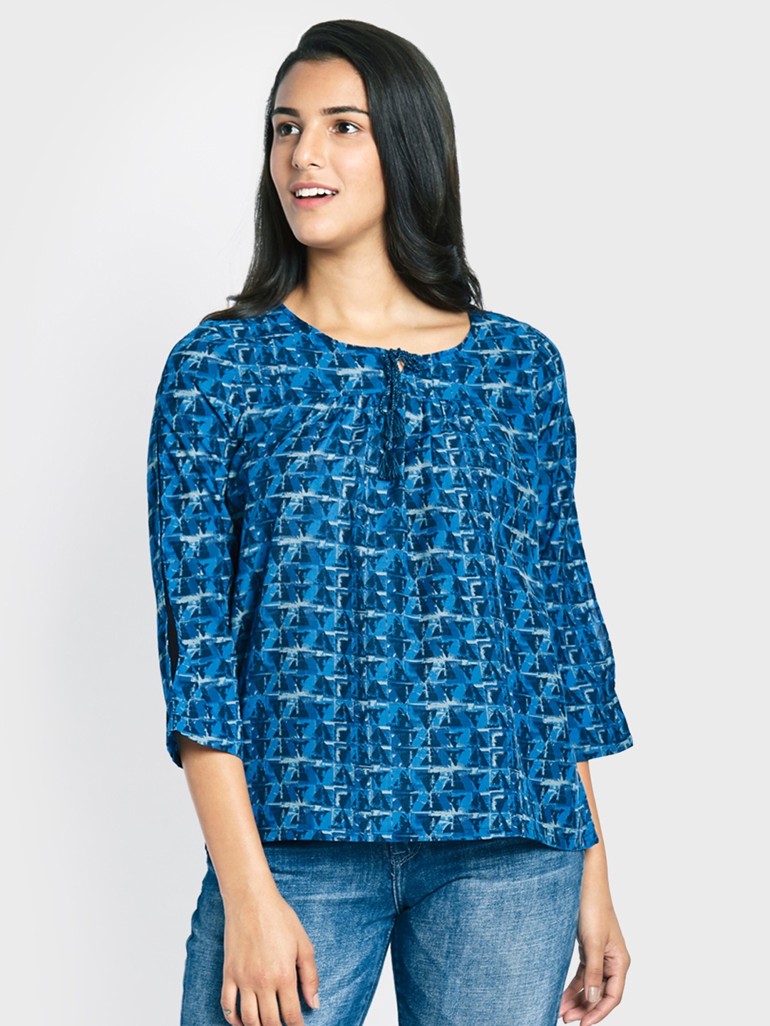 

Global Desi Women Blue Printed Top