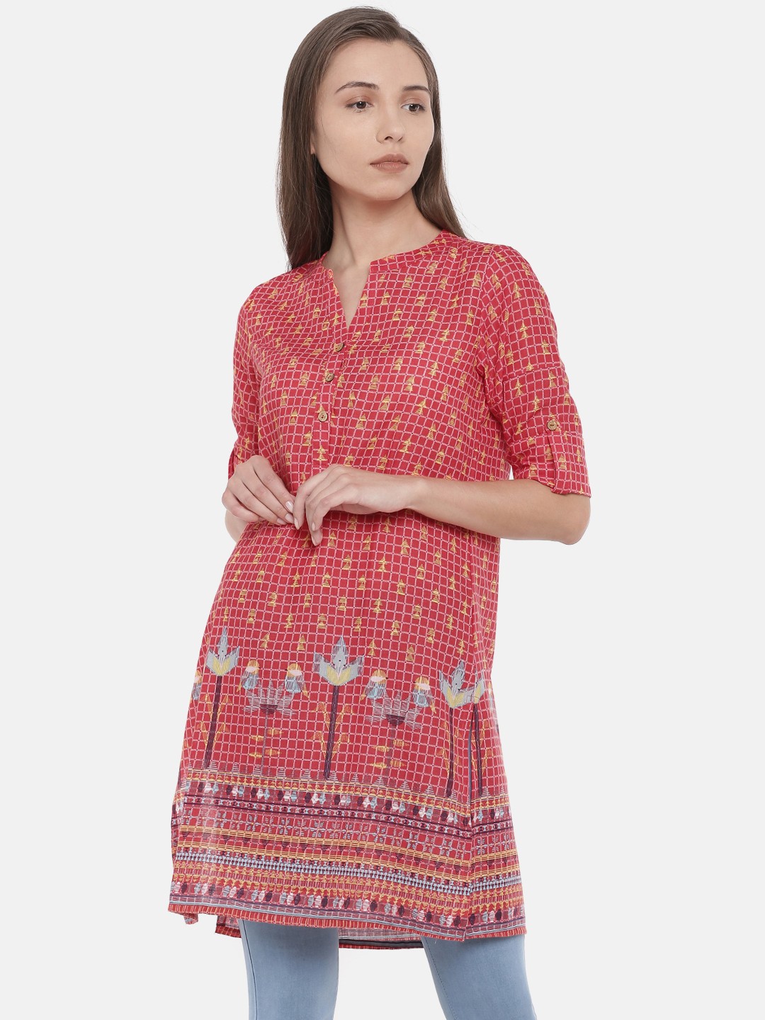 

Global Desi Women Red Printed Tunic