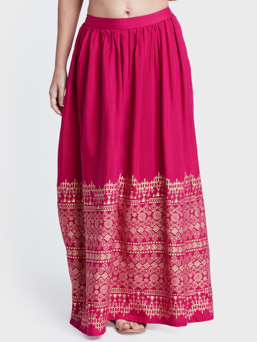 

Global Desi Women Pink Printed A-Line Maxi Skirt