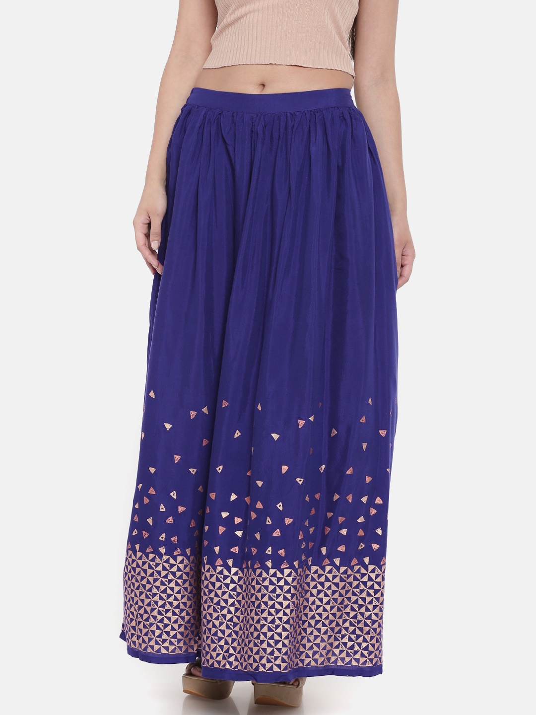 

Global Desi Women Blue Printed A-Line Maxi Skirt