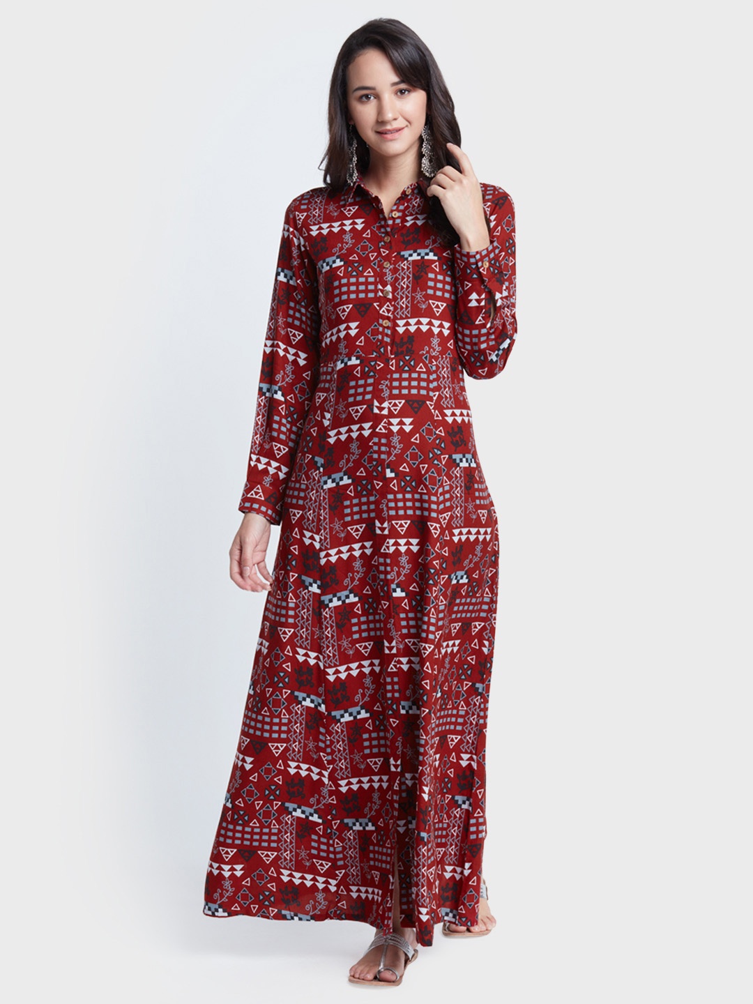 

Global Desi Women Red Printed Maxi Dress