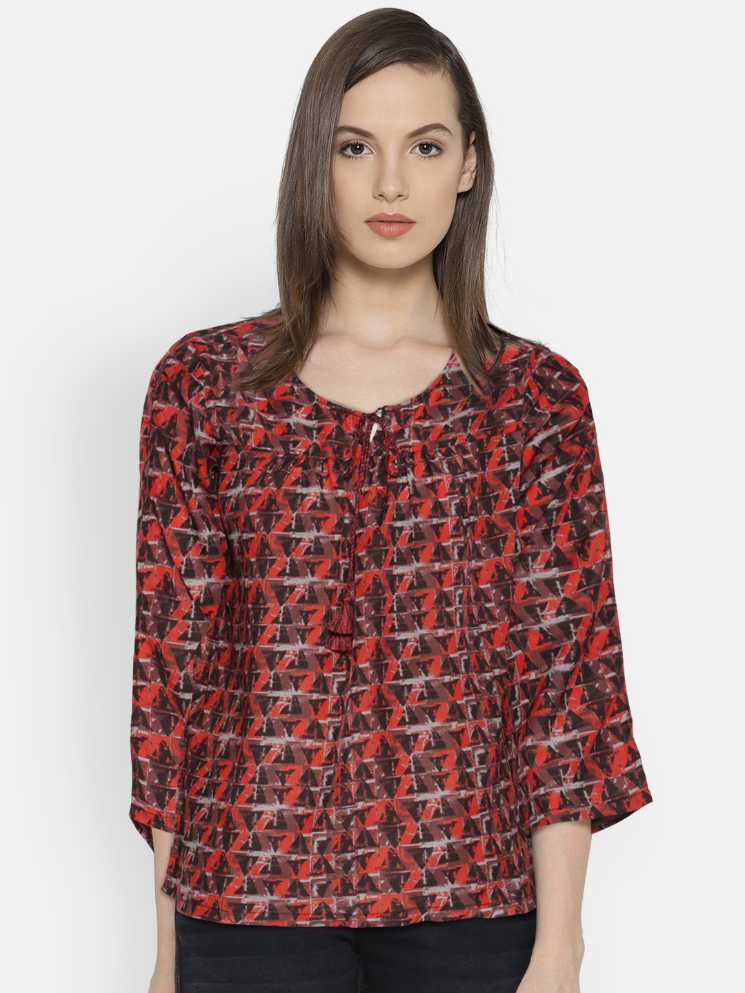 

Global Desi Women Red & Black Printed Top